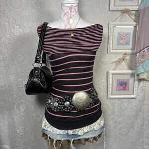 y2k striped off the shoulder sweater blouse top